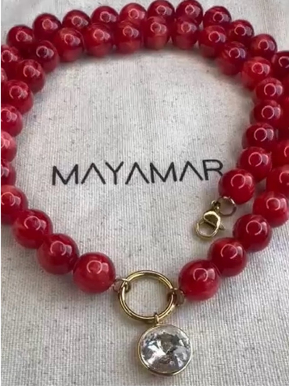 Mayamar Red Beaded Necklace with Gold Accent (nwt)